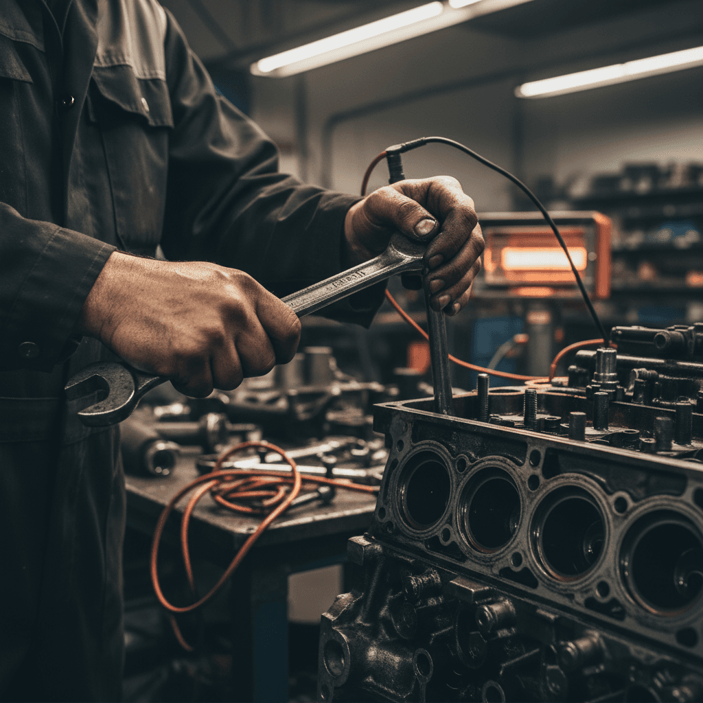 Repair technician tightening a component in a Toronto workshop